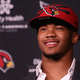 Quarterback Kyler Murray of the Arizona Cardinals poses during a press conference at the Dignity Health Arizona Cardinals Training Center on April 26, 2019 in Tempe, Arizona.